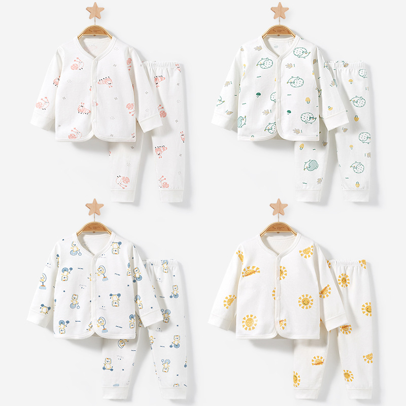 Ropa de otoño para niños pantalones largos de primavera, Otoño e Invierno base de bebé de algodón puro cardigan dividido niños y niñas traje de Bebé Ropa interior térmica