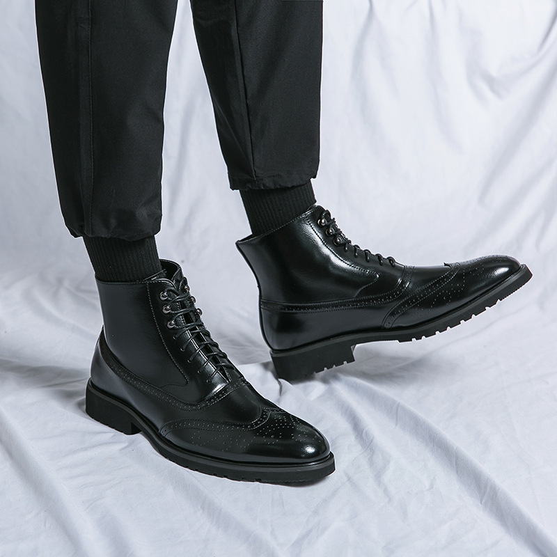 Botas de Cuero Brogue para Hombre Talla 38-46 de PU con Suela de Caucho Antideslizantes para Otoño e Invierno image 4