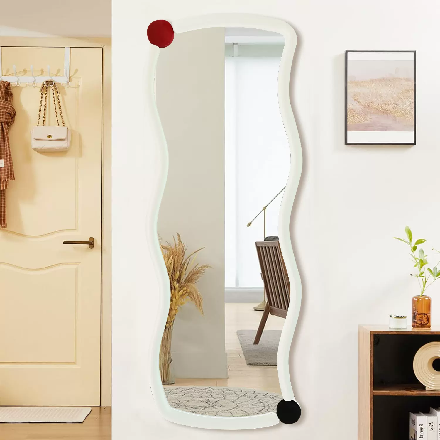 绒布软包边全身镜女生家用穿衣镜高清挂摆两用落地镜子爆款免打孔