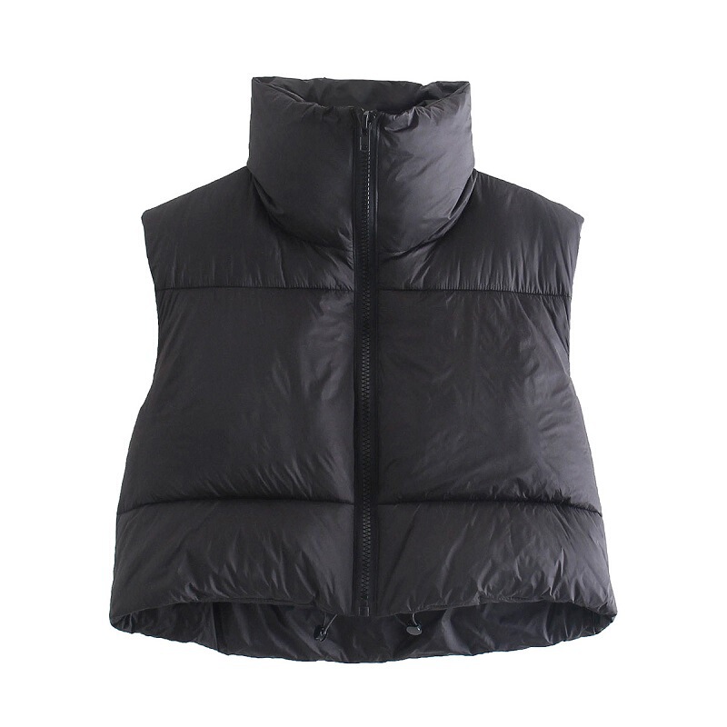 Cross-border European and American Women's Sleeveless Cotton Jacket Light Down Cotton Vest Winter Collar Thickened Warm Short Vest for Women