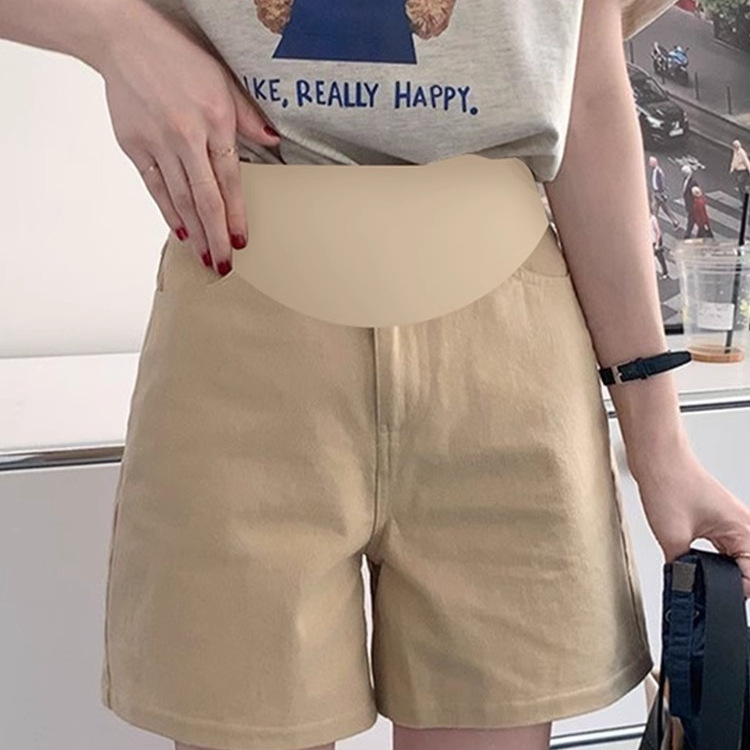 khaki Pregnant Women's Shorts Summer Thin Fashionable Trendy Mom Loose Straight Casual Shorts for Pregnant Women's Summer Wear