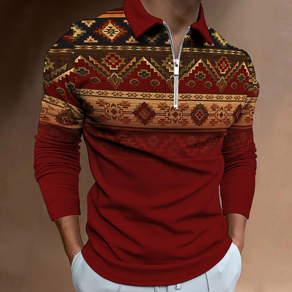 Sentido del diseño de verano nuevo estilo suelto casual salvaje moda nacional de manga larga cremallera POLO camisa MB14