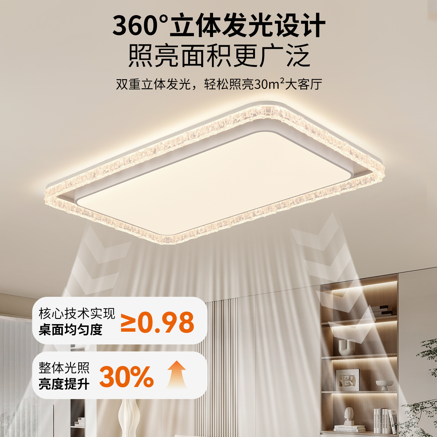 Gujia sala de estar lámpara de vestíbulo lámpara principal imitación de cristal lujoso estilo de lujo de alto nivel lámpara de dormitorio principal lámpara de estudio 357L
