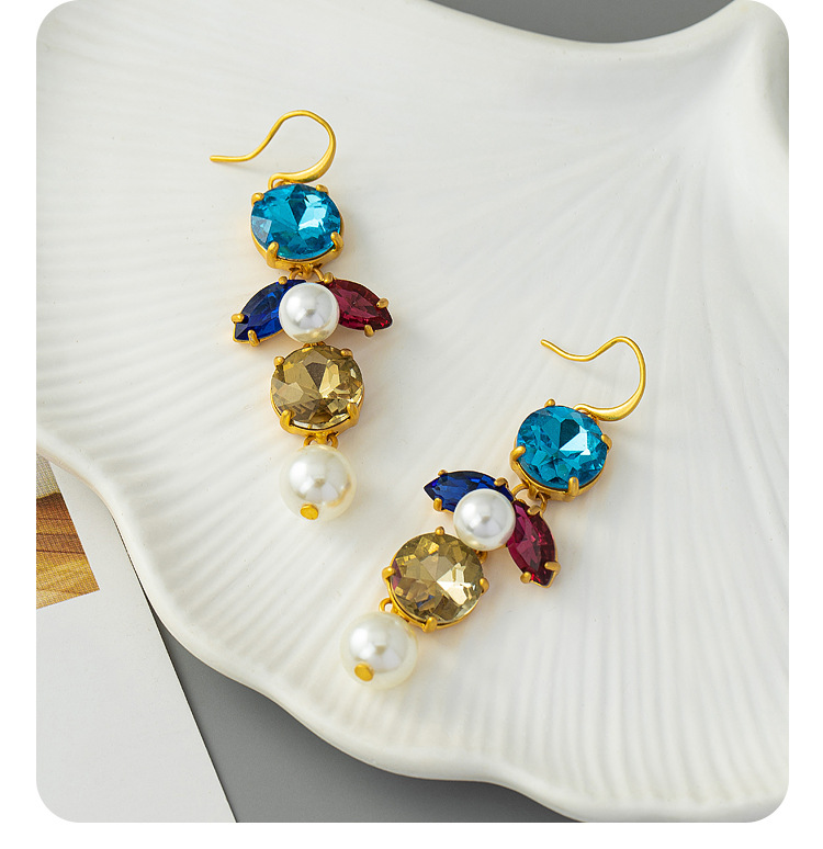 Luxury Gemstone Tassel Earrings Elegant Long Pearl Drop Earrings_voghion.com