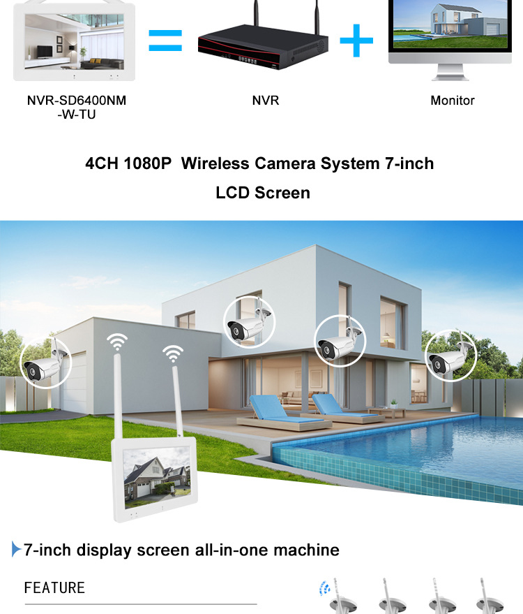 Cross-border best-selling 4-way wireless surveillance kit, NVR video recorder with screen 3 million Yishi Cloud