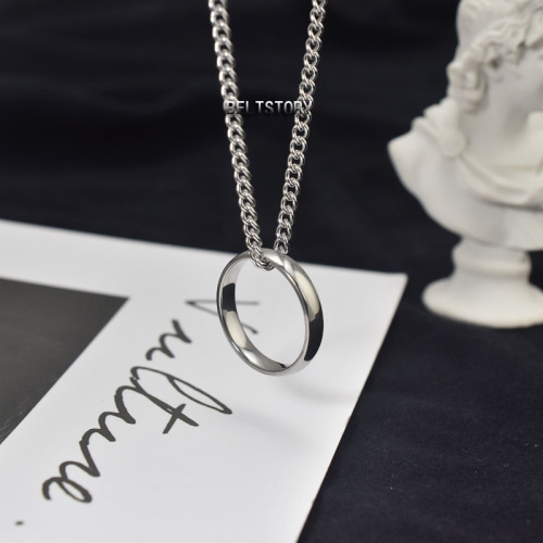 Wang Yibo same item chain for men and women trendy couple personalized simple versatile Harajuku style round ring pendant necklace