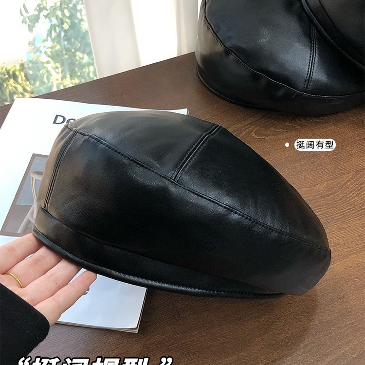 秋季帽子女日系百搭八角帽复古皮质贝雷帽显脸小春秋英伦风画家帽|undefined