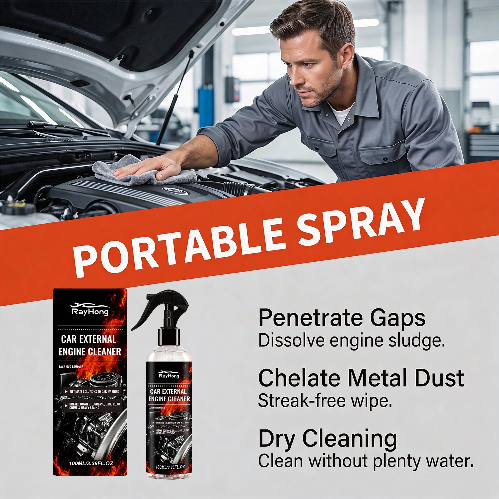 RAYHONG Engine Compartment Cleaner Waterless Oil Sludge Remover Gentle Decontamination Engine Compartment Renovation Maintenance Agent