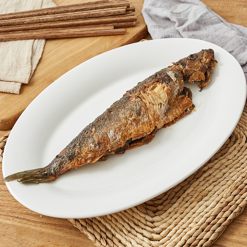 Plato de pescado de cerámica blanca pura Plato de pescado de porcelana reforzada ovalada gruesa Plato de pescado de autoservicio de vajilla de hotel de uso diario