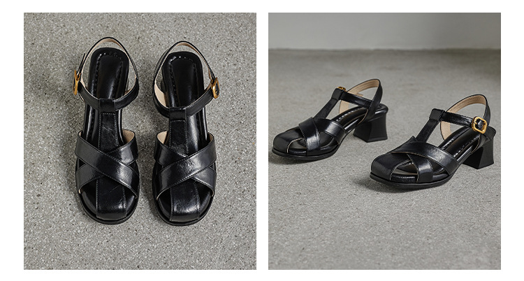 Sandal nữ cao gót quai T dệt kiểu La Mã cổ điển — màu nâu chi tiết 20