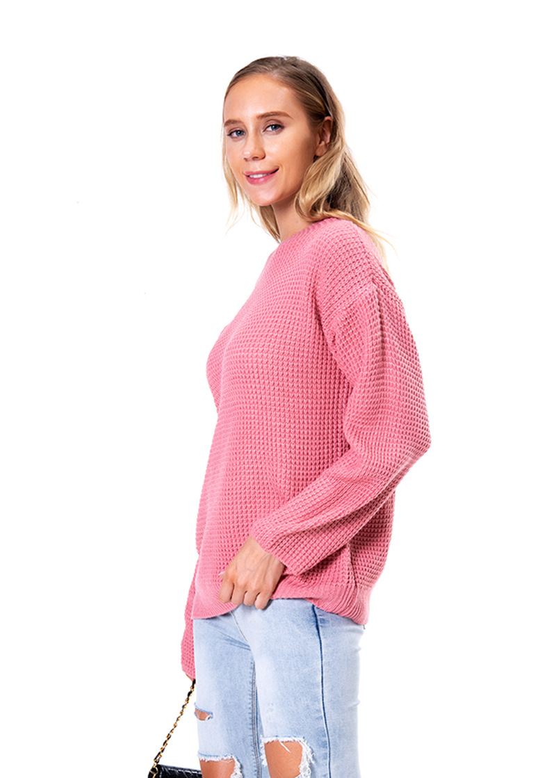 women s solid color loose oblique collar long sleeve knitted sweater nihaostyles clothing wholesale NSSX73196