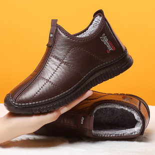 Men's Winter Cotton Boots New Cross-Border Fleece-Lined Thickened Warm Shoes for Middle-Aged and Elderly Dads Non-Slip Slip-On Casual Shoes