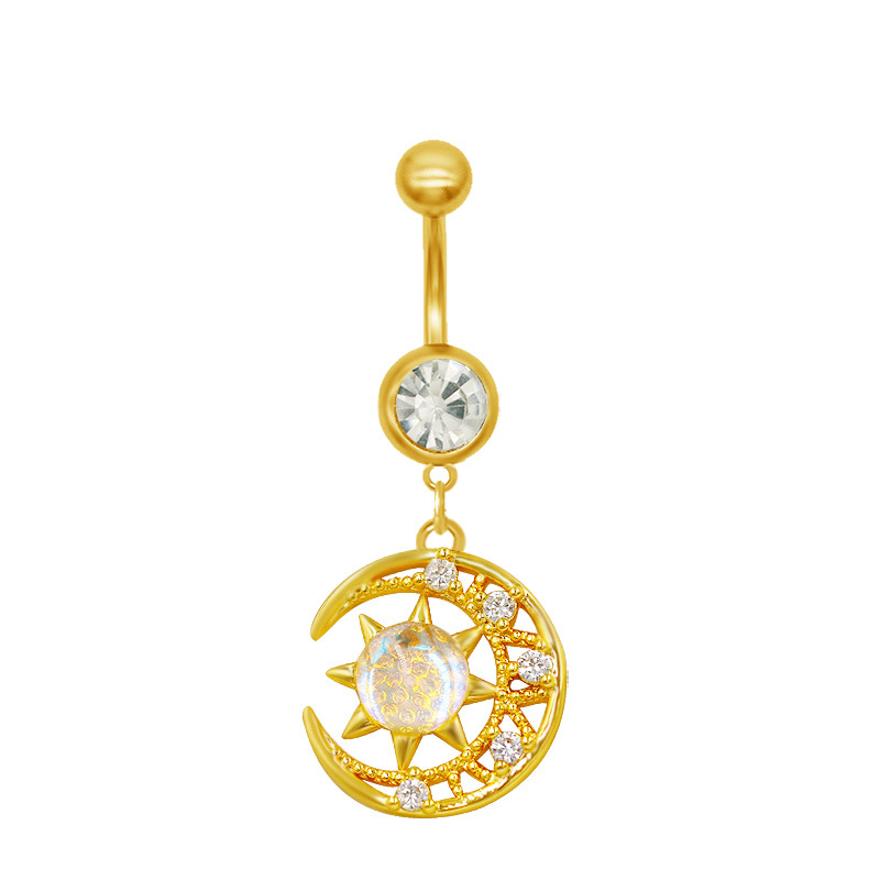 Belly Button Ring With Heart Bow Zircon And Moon Piercing Jewellery_voghion.com