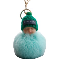 可爱睡萌娃娃毛球钥匙扣 装饰美容帽子娃娃毛球挂件 跨境饰品