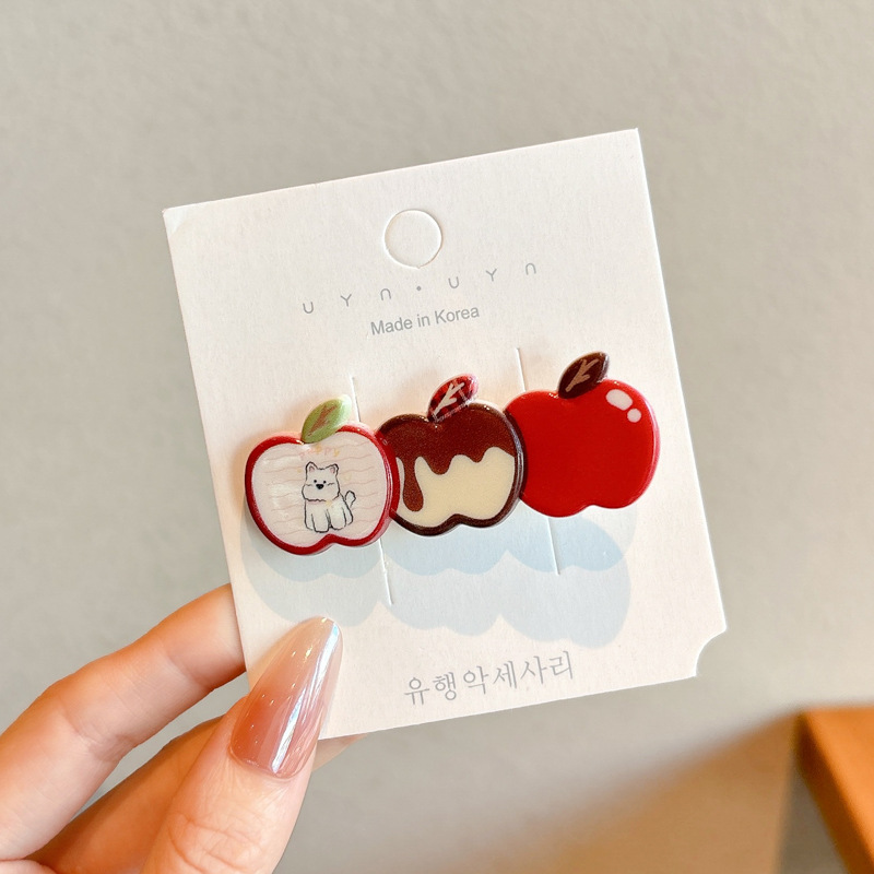 Dulce encantador dibujos animados manzanas accesorios para el cabello de chicas un clip de pelo no daña el cabello lateral clip de pelo roto al por mayor