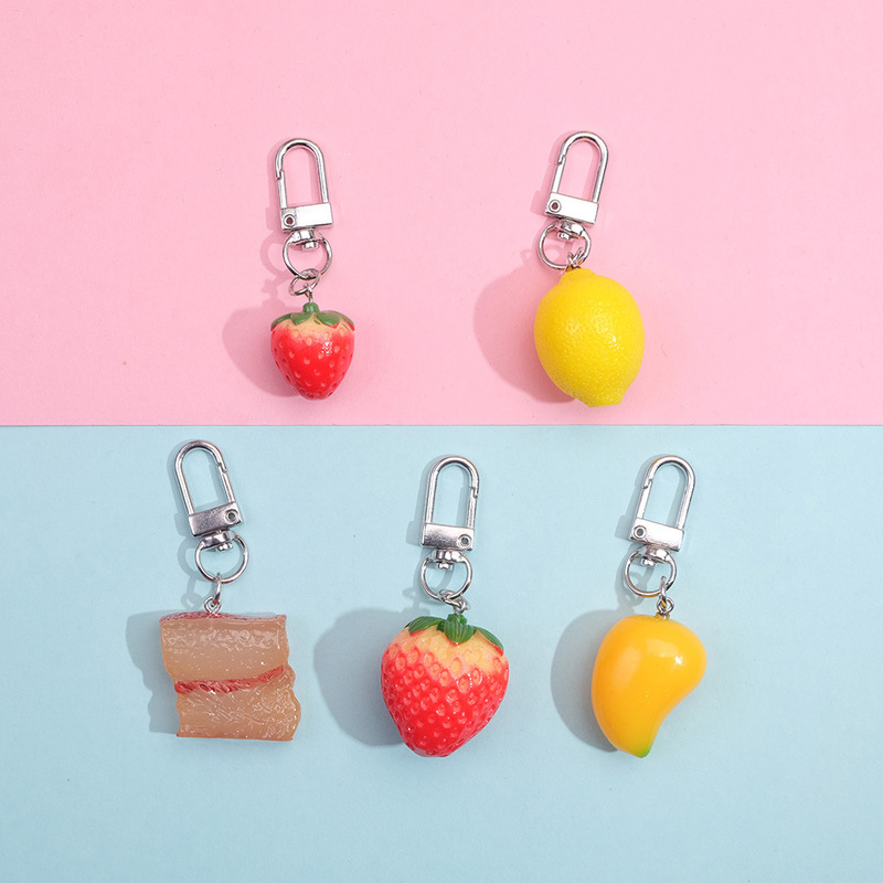 Creative resin pendant cute simulation keychain strawberry pork lemon mango package pendant gift wholesale