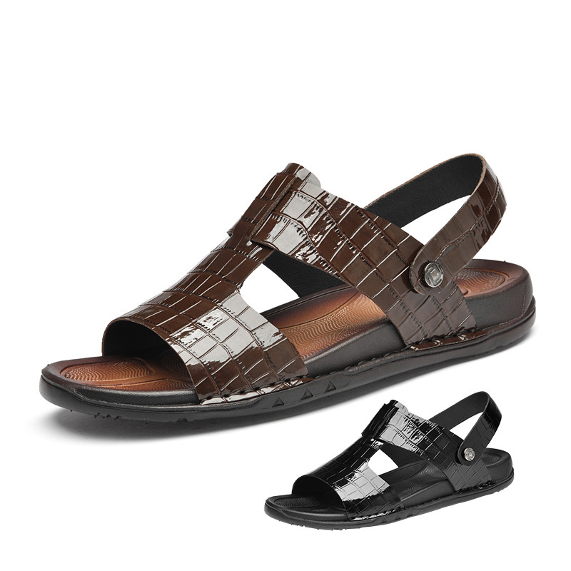 Slippers Outdoor Summer Outdoor Wear Korean-style Crocodile-print Cow Leather Sandals Men's Beach Dual-use Slippers Men's Shoes Slippers Outdoor Summer Outdoor Wear Korean-style Crocodile-print Cow Leather Sandals Men's Beach Dual-use Slippers Men's Shoes