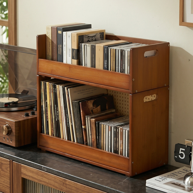 Record Player Accessory Bamboo Cd Rack Double-Layer Partitioned Vinyl Disc Storage Box Desktop Home Display Storage Rack Record Player Accessory Bamboo Cd Rack Double-Layer Partitioned Vinyl Disc Storage Box Desktop Home Display Storage Rack