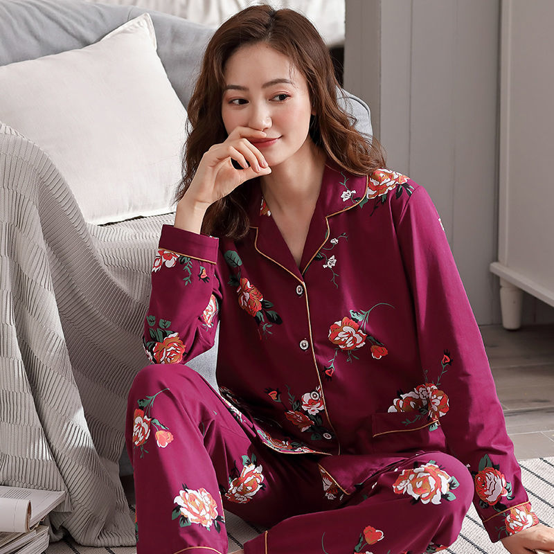 Pijamas de mujer de manga larga 100% algodón primavera y otoño se pueden usar fuera casual de otoño e invierno ropa de hogar traje de ropa de confinamiento