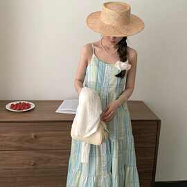 新款小个子慵懒风休闲浅色格子裙法式温柔风设计感气质显瘦长裙子