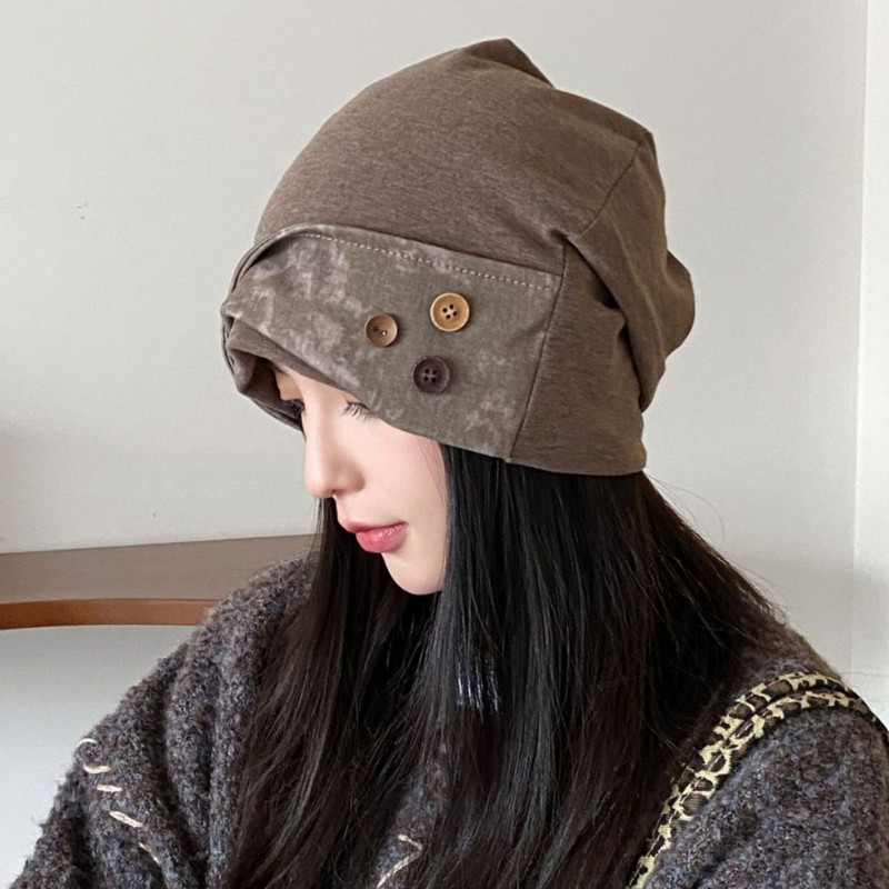 新款四季艺术堆堆帽复古废土风扎染包头帽女显脸小冷帽淡风帽子|undefined