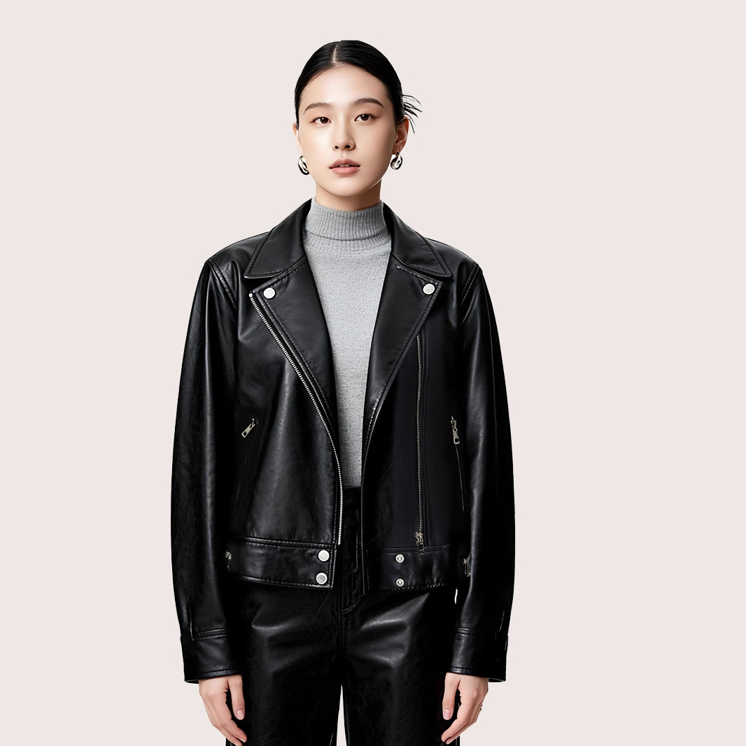 New European and American Cross-Border Amazon Short Jacket Motorcycle Leather Jacket Washed Leather Jacket Women's Leather 2025