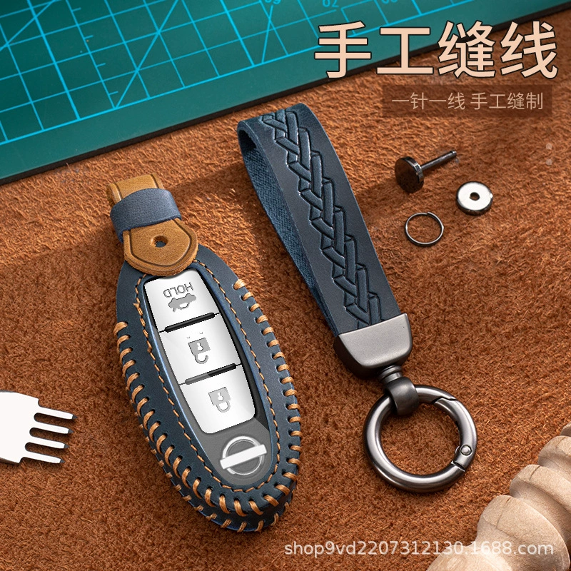Кожаный чехол для ключей от машины Crazy Horse подходит для сумки для ключей Nissan X-Trail Qashqai Tiida, новая сумка Teana Sylphy, сшитая вручную