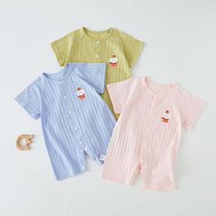 Baby onesie with short sleeves, pure cotton, thin, for infants and toddlers, unisex summer clothing, newborn summer hoodie crawl suit
