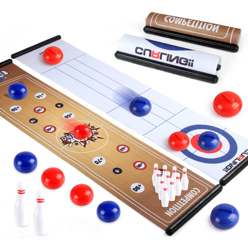Children's Table Game Double Play Curling Bowling Portable Large Game Mat Indoor and Outdoor Table Game Toys