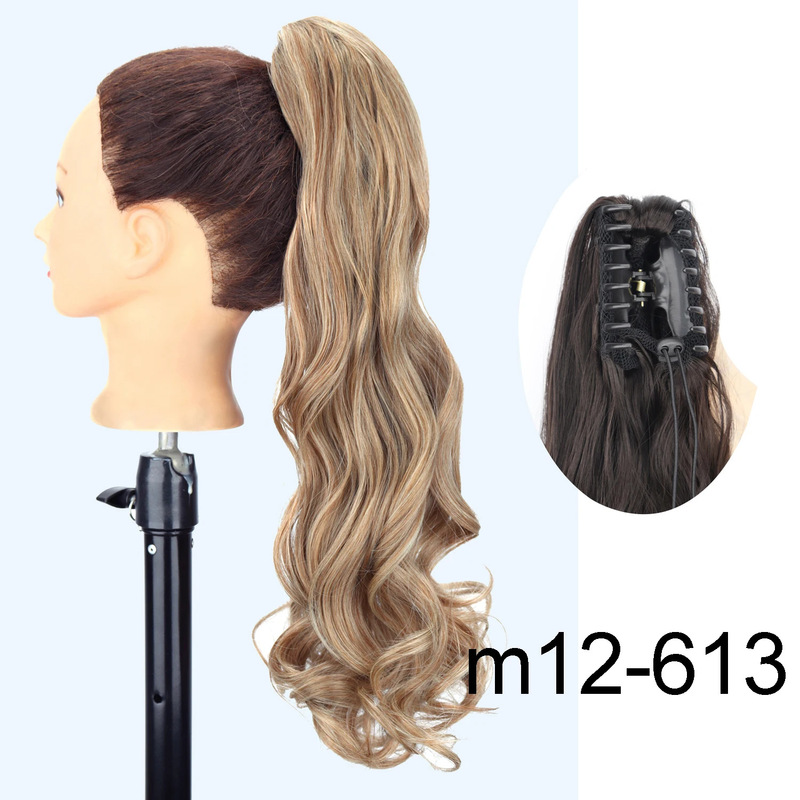 24inch ロングカーリーポニーテール高温繊維女性ビッグウェーブカーリーヘアグリップクリップポニーテールエクステンション|undefined