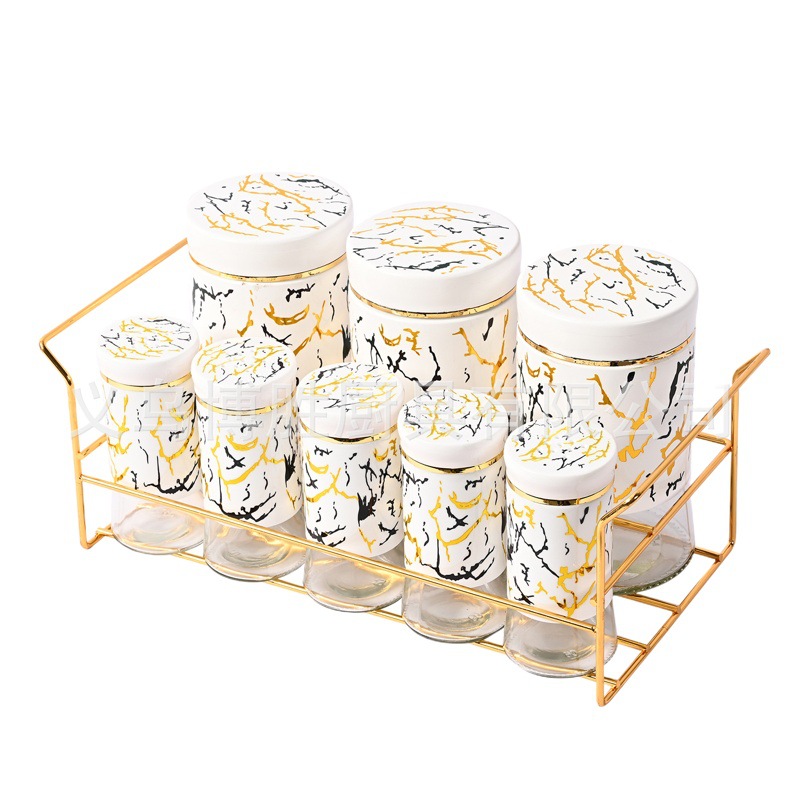 Las latas de almacenamiento de la cocina del hogar se adaptan a un juego de 3 piezas con estante de hierro serie de cocina de alta gama productos de comercio exterior latas selladas transfronterizas