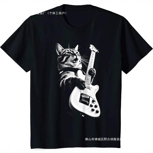 Rock Cat Playing Guitar Funny Guitar Cat Men T-Shirt Hiphop
