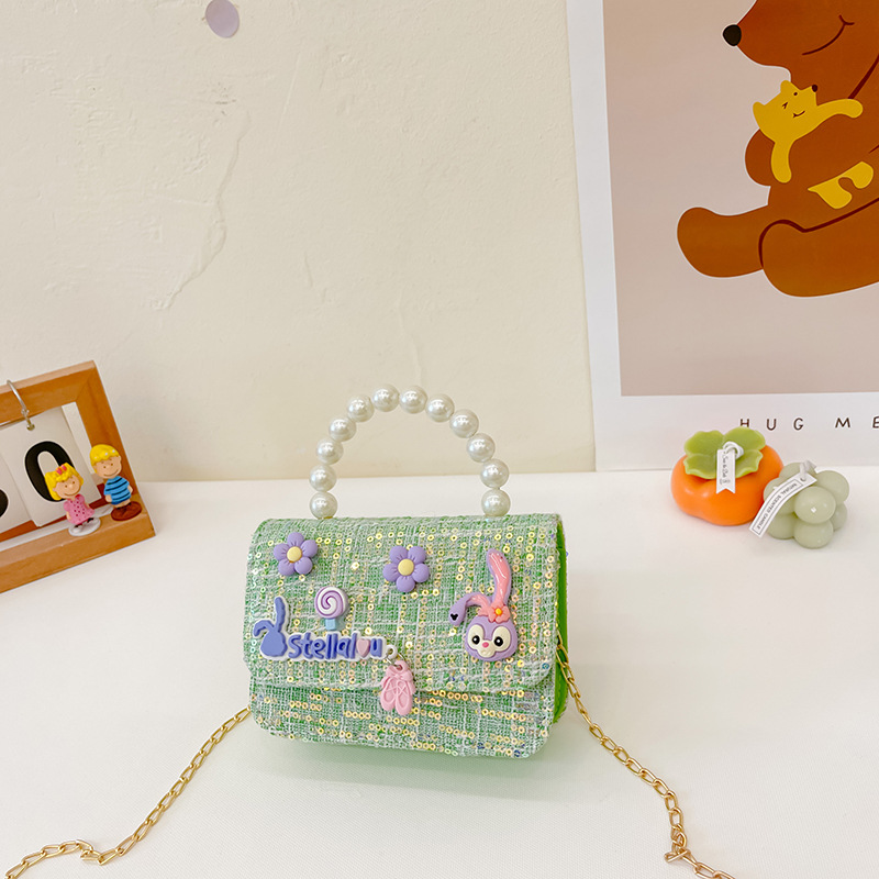 Transfronterizo nuevo bolso para niños estilo occidental perla portátil estilo Chanel moda cadena bolso de hombro conejito bolsa de mensajero
