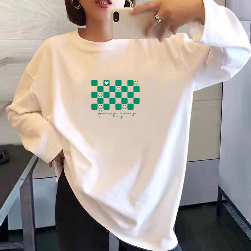 Camiseta de manga larga de algodón puro para mujer Camiseta blanca de talla grande grasa MM suelta de moda para mujer camisa de fondo 2025 primavera y otoño top