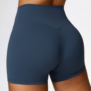 Brushed Yoga Shorts for Women, Summer European and American Style, Tight-Fitting Fitness Pants, Sports Running Yoga Butt-Lifting Three-Quarter Pants, Breathable 8519