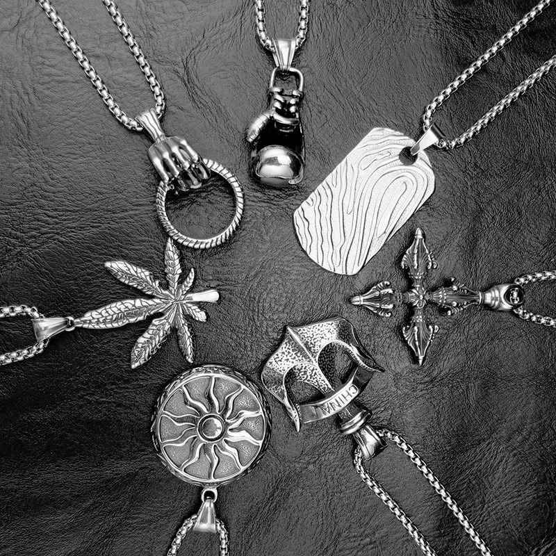 European and American Stainless Steel 304 Cast Pendant Necklace Titanium Steel Sand Pendant Accessories Necklace Polished Craft Necklace