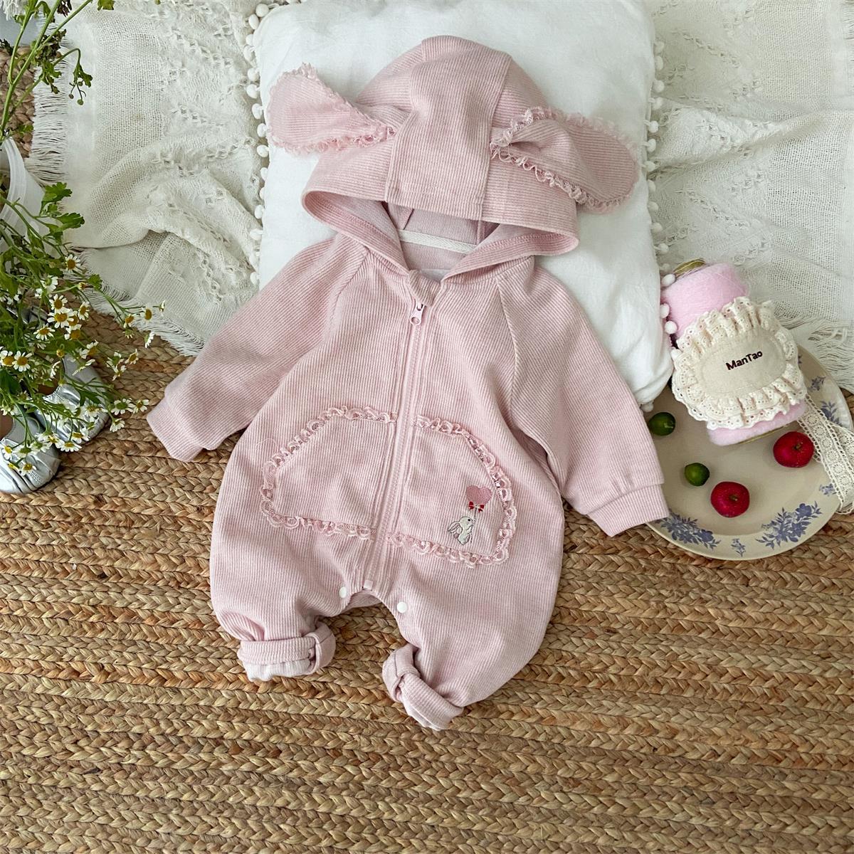 Ropa para niños coreanos, nuevos productos de primavera, orejas de conejo de encaje para bebés, mono de bebé lindo, ropa de escalada