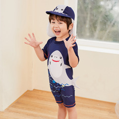 New Boys' Children Swimwear, Unisex Shark Swim Suit with Sun Hat, Quick-Drying Infant Baby Surfing Suit
