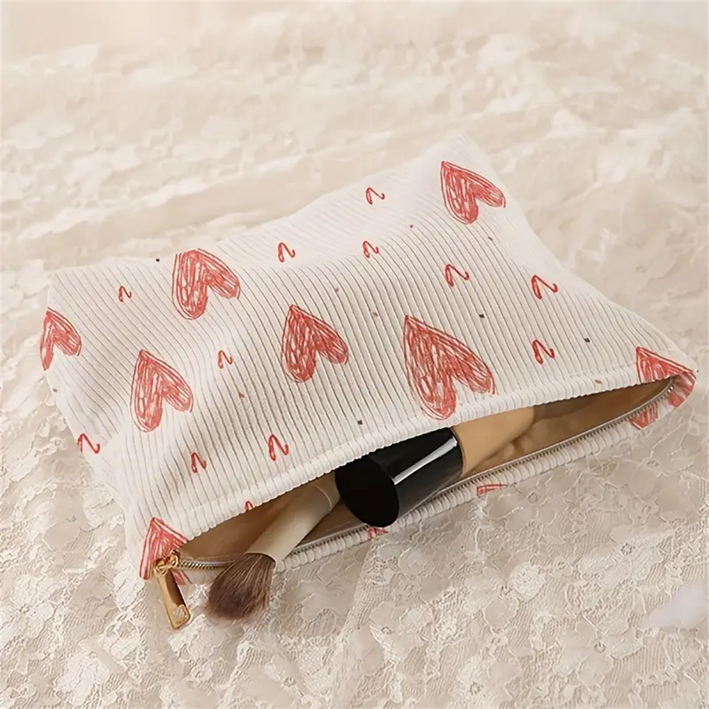 Cute Style Square Shape Cute Heart Shape Corduroy Square Makeup Bags