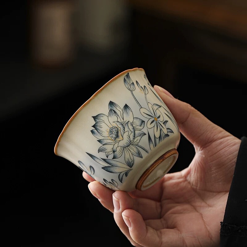 Good Luck Lotus Tea Cup Beige Ru Kiln Master Cup Kung Fu Tea Set High-End Tea Cup Drinking Bowl Ceramic Tea Cup Good Luck Lotus Tea Cup Beige Ru Kiln Master Cup Kung Fu Tea Set High-End Tea Cup Drinking Bowl Ceramic Tea Cup