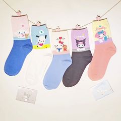 Women's socks, Japanese cartoon color-blocked style, combed cotton crew socks, cute dog long socks, wholesale