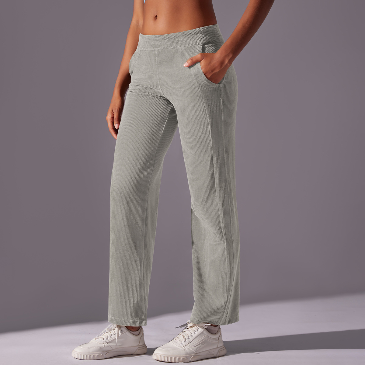 ¡Limida! Pantalones casuales de bolsillo de lana sólida, pantalones de cintura alta y deportivo de yoga de nueve puntos