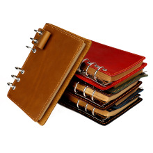 A6活页本复古牛皮笔记本手工6孔金属活页夹本子笔插疯马皮日记本
