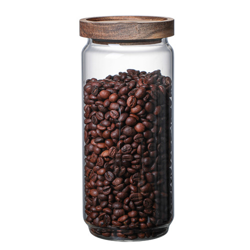 Acacia wood glass storage jar kitchen food grains coffee beans tea sealed jar transparent storage storage jar