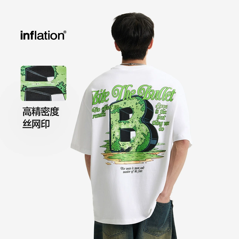 Jiezhan мужская одежда | американская персонализированная буква B футболка с принтом 2025 весна и лето новые уличные свободные повседневные мужчины с короткими рукавами