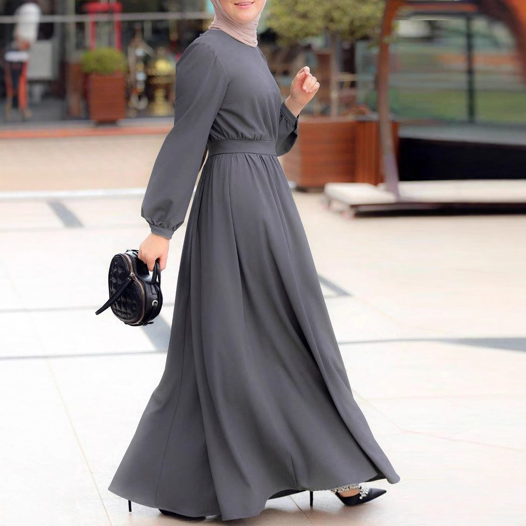 2025 New Middle Eastern Cross-Border Muslim Women's European And American Fashion Slim-Fit Long Dress Abayas Robe_ecoleips.com