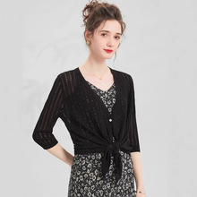 【含桑蚕丝】春夏款简约百搭真丝镂空披肩空调衫外套女式针织开衫
