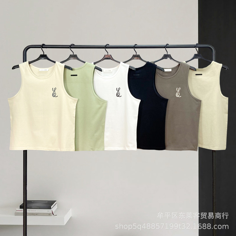 FOG pure cotton vest with intricate lettering ESSENTIALS, loose high street casual tank top, trendy brand base shirt