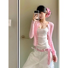 韩系温柔风针织吊带背心开衫两件套装女欲甜辣妹修身2025早秋季