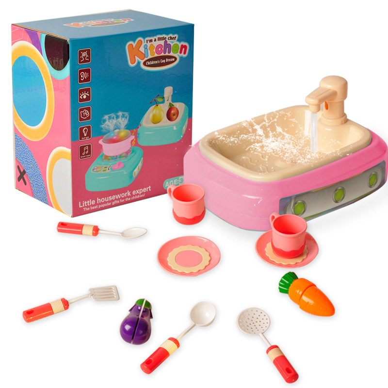 Cocina eléctrica de los niños aerosol lavabo chica casa simulación cocina aparatos de cocina vajilla